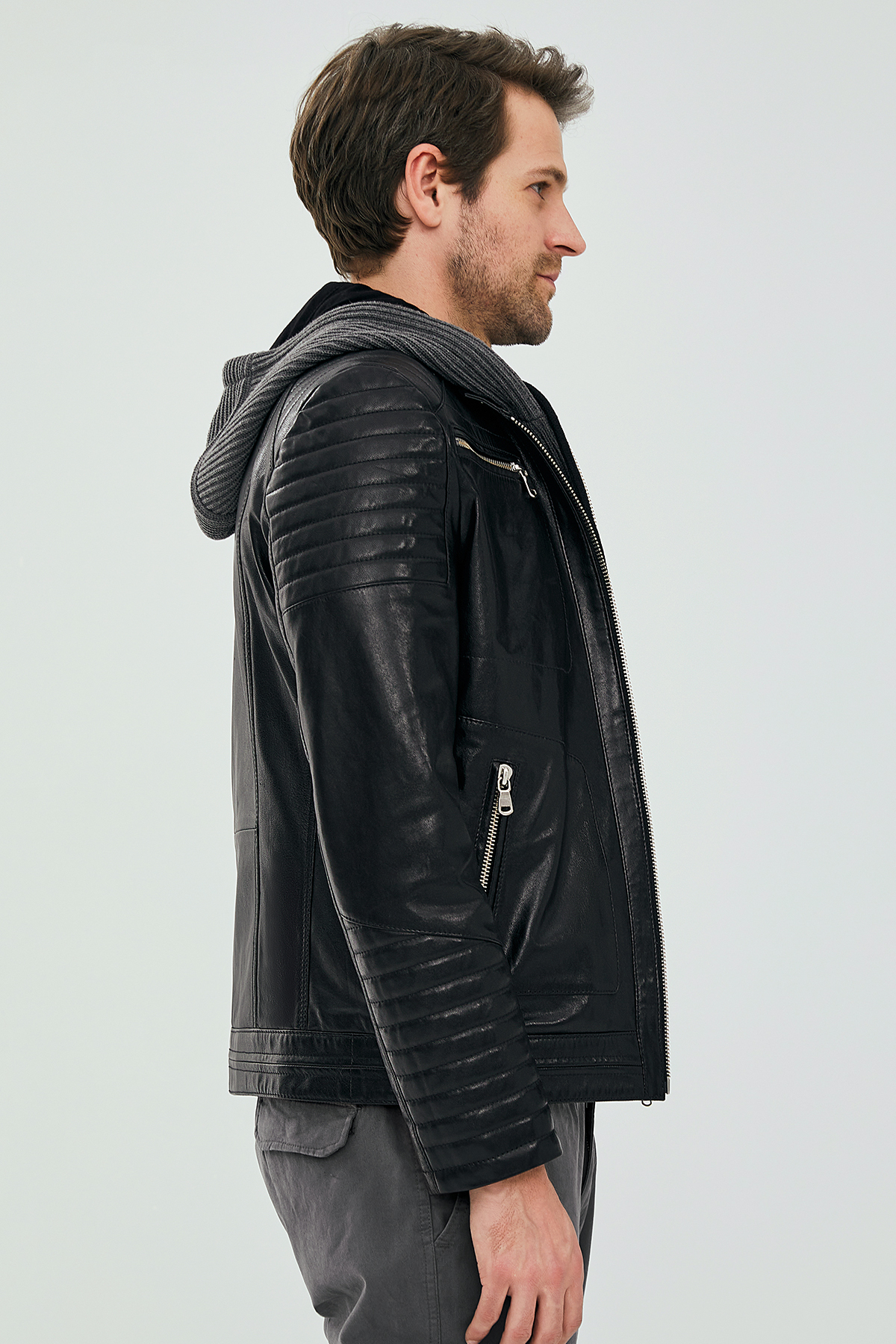 Derimod  Danger Siyah Erkek Kapüşonlu Spor Deri Ceket 23SGD6475VE - Görsel 5