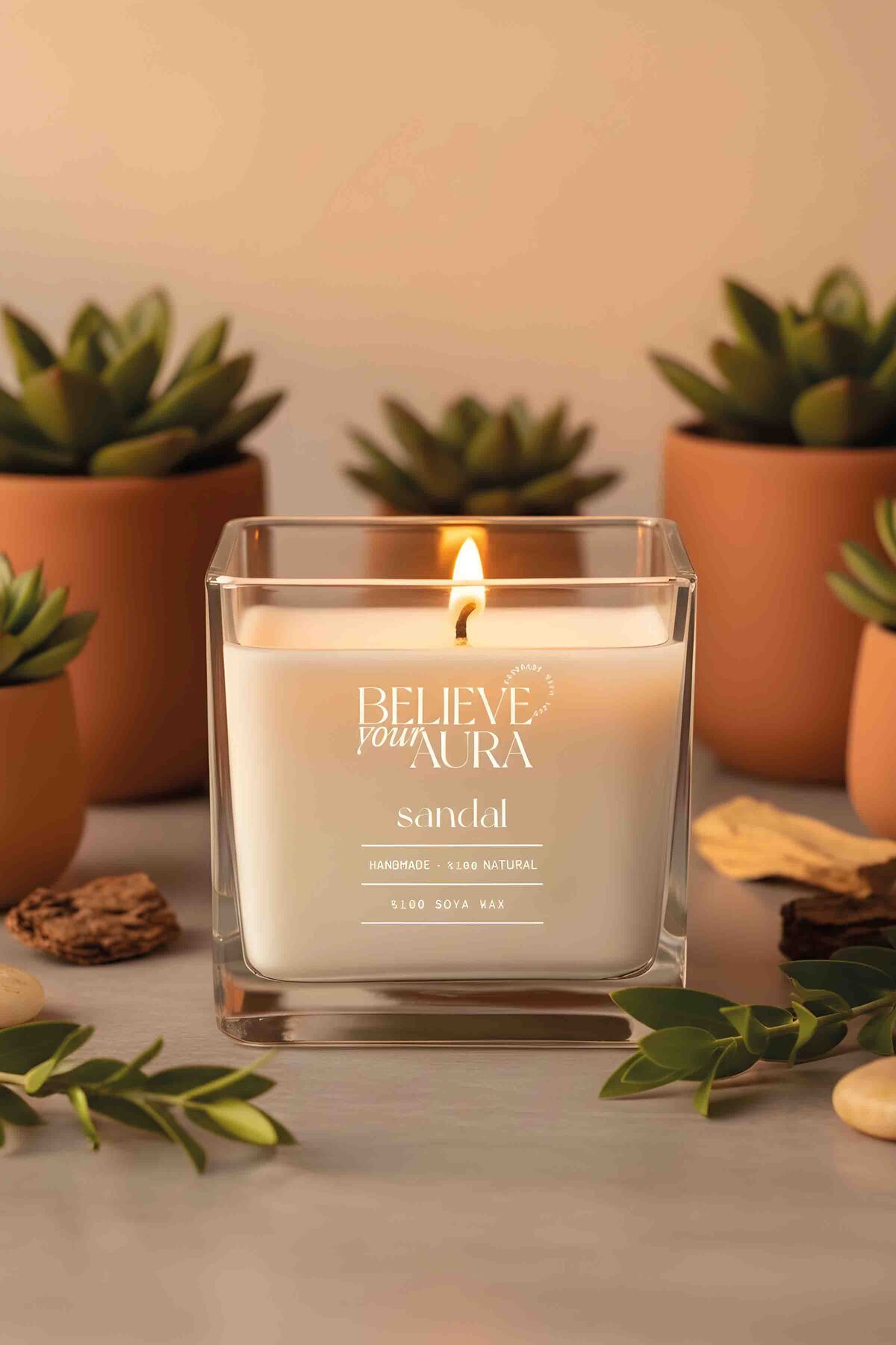 Sandalwood Scented Candle - 100% Soy Wax Paşabahçe Magnolia Bowl Aromatherapy Candle - 200 cc
