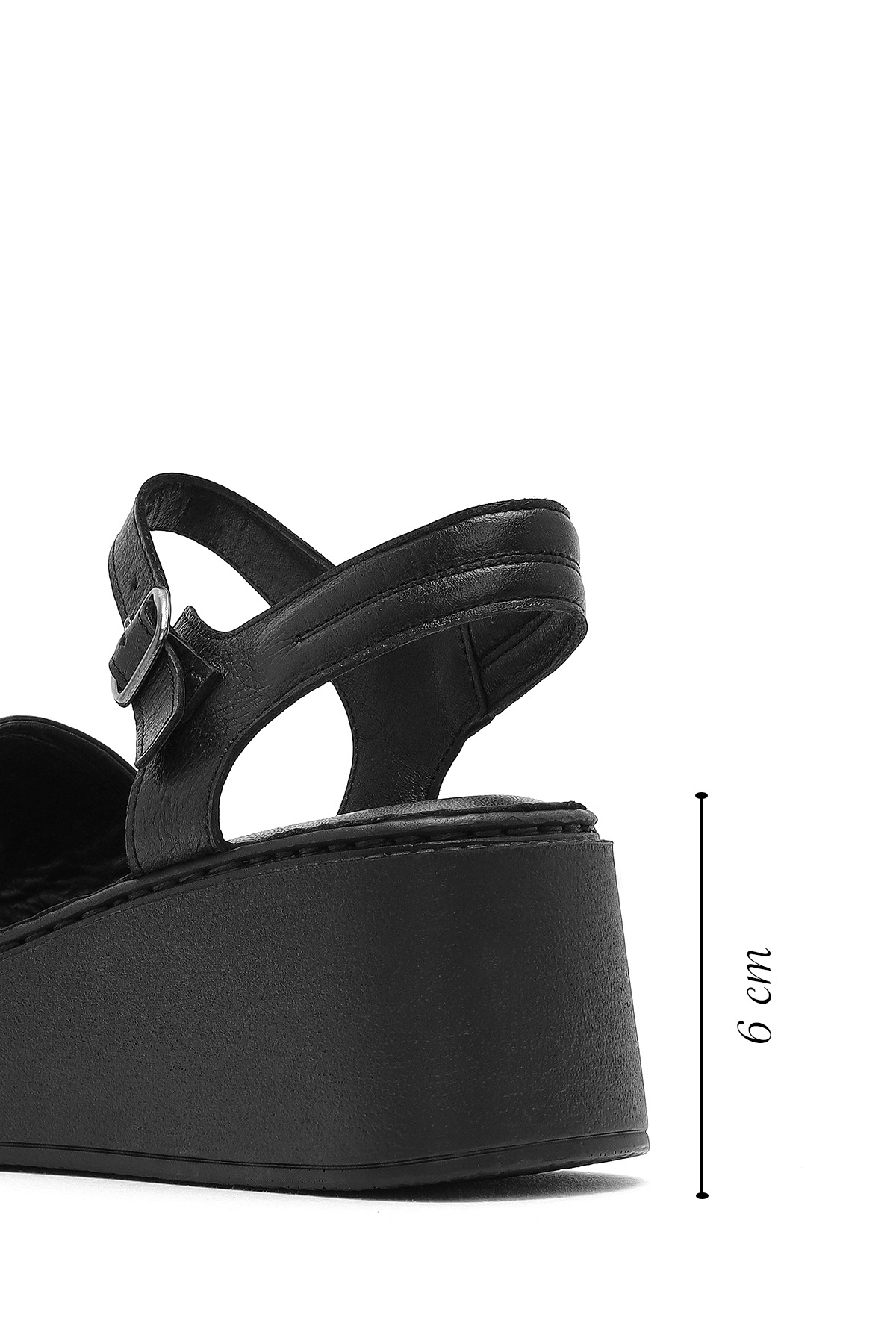 Derimod  Kadın Siyah Kalın Tabanlı Hakiki Hakiki Deri Comfort Sandalet 25SFD340918 - Görsel 2