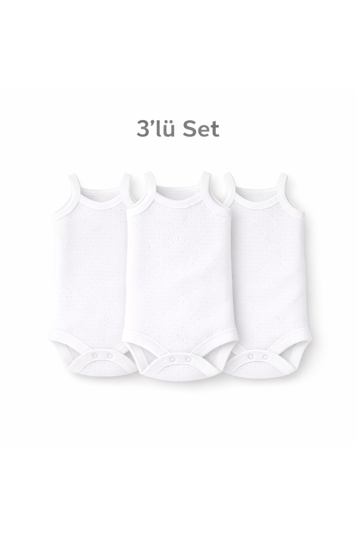 Novibaby 3'lü Jakarlı İp Askılı Bebek Body Zıbın Çıtçıtlı Beyaz 100% Pamuk - Bebek Atlet Body Zıbın fotoğrafı 2 (önizleme)