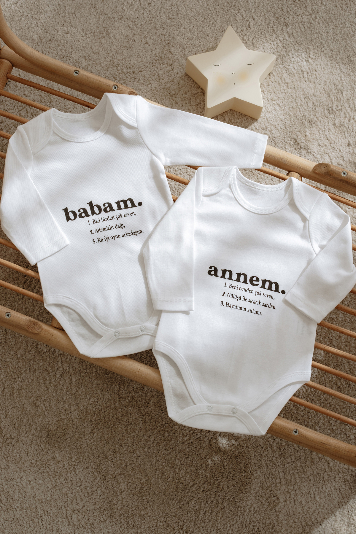 Astral Baby Unisex Bebek Ekru Organik  Annem Ve Babam Yazılı Uzun Kol Body 2'li Set fotoğrafı 2 (önizleme)