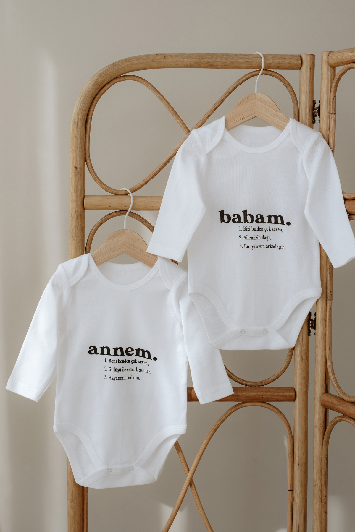 Astral Baby Unisex Bebek Ekru Organik  Annem Ve Babam Yazılı Uzun Kol Body 2'li Set fotoğrafı 6 (önizleme)