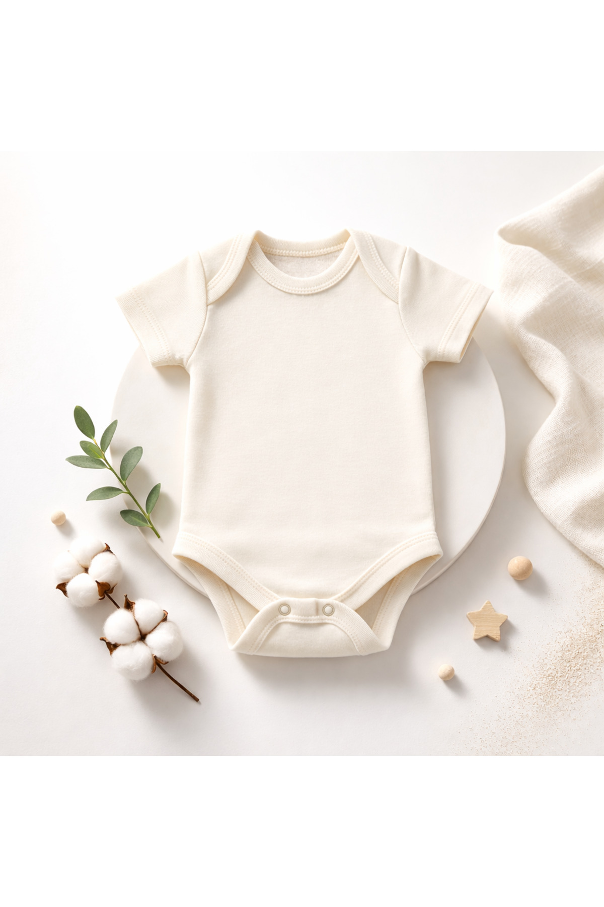 Novibaby 3'lü Bebek Body Zıbın Çıtçıtlı Kısa Kol Ekru 100% Pamuk Yenidoğan fotoğrafı 4 (önizleme)