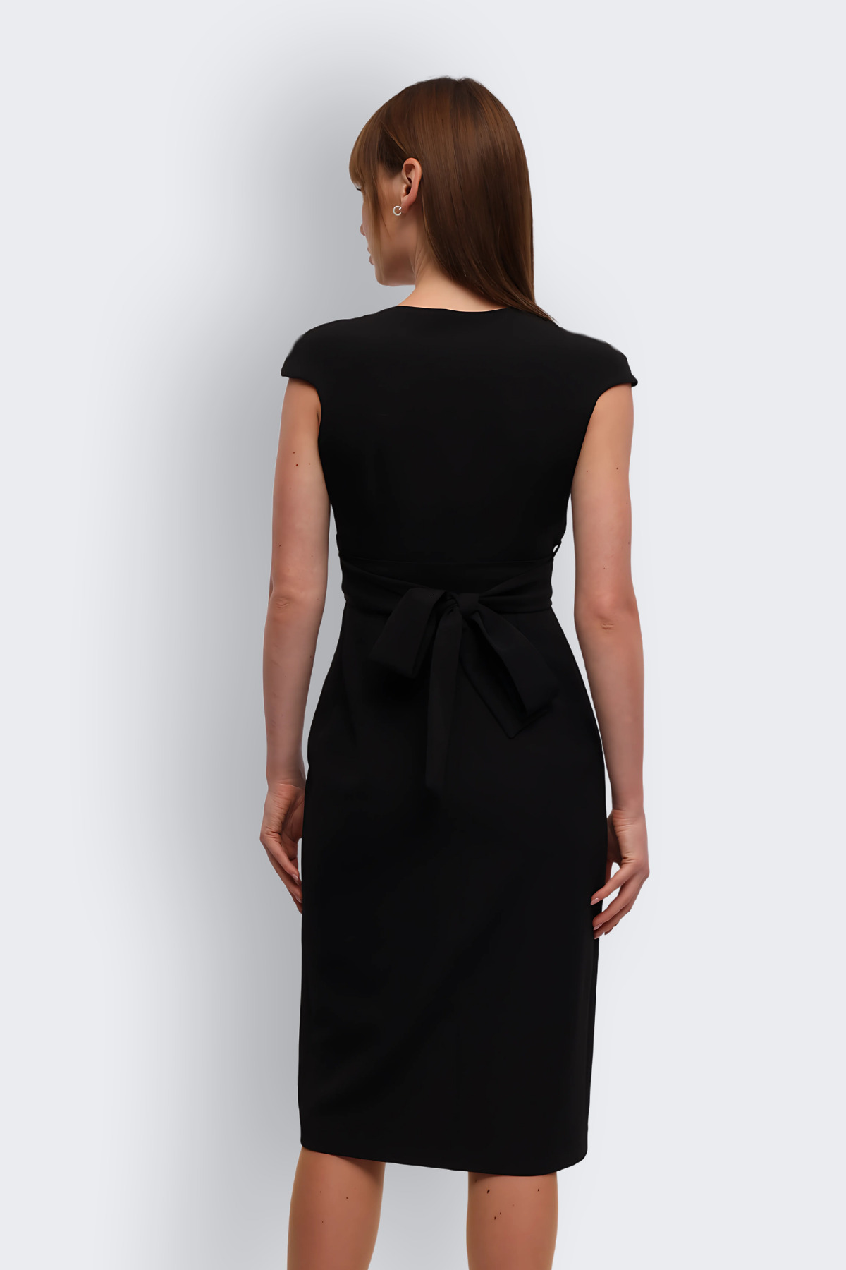 HOX'S  Olivia | Kruvaze Midi Kalem Elbise Önden Yırtmaçlı Arkadan Bağlamalı - Siyah - Görsel 5