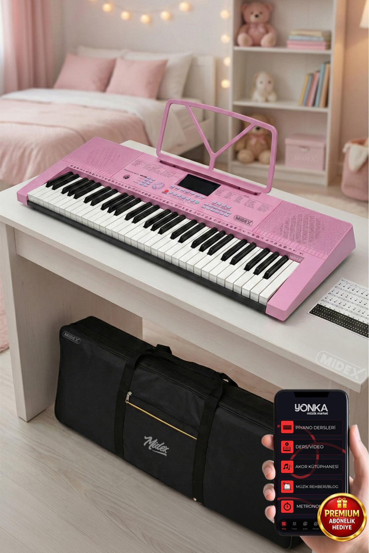 Midex PS-2300PK 61 Tuşlu Org Seti Pembe Kaliteli Başlangıç İçin