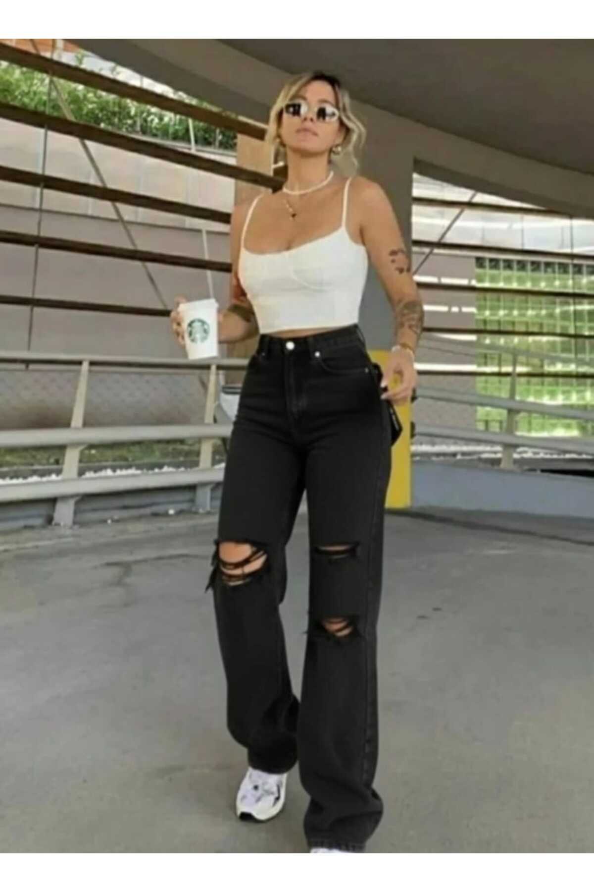 DRC trend S.o.l.m.a.z - Супер високі чорні джинси з лікрами, широкі штанини