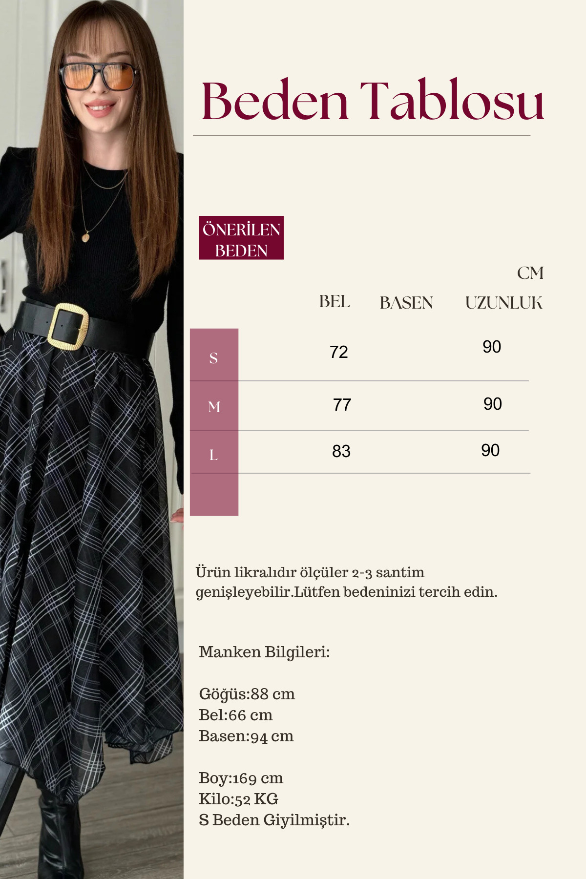 Dilay Gökoğlu Butik  Ekose Asimetrik Şifon Zarif Midi Siyah Etek - Görsel 3