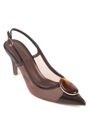 Capone Outfitters Liane Orta Topuklu Taşlı Fileli Arkası Açık Kadın Ayakkabı