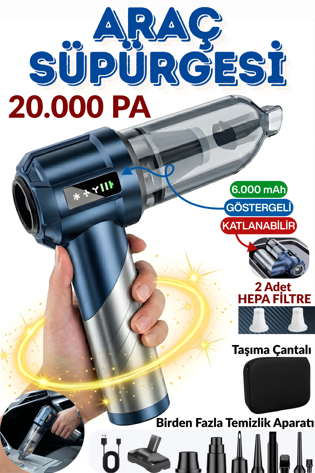 Yussraw Yeni Şarjlı Katlanabilir 3 Kademeli 2in1 Profesyonel Ultra