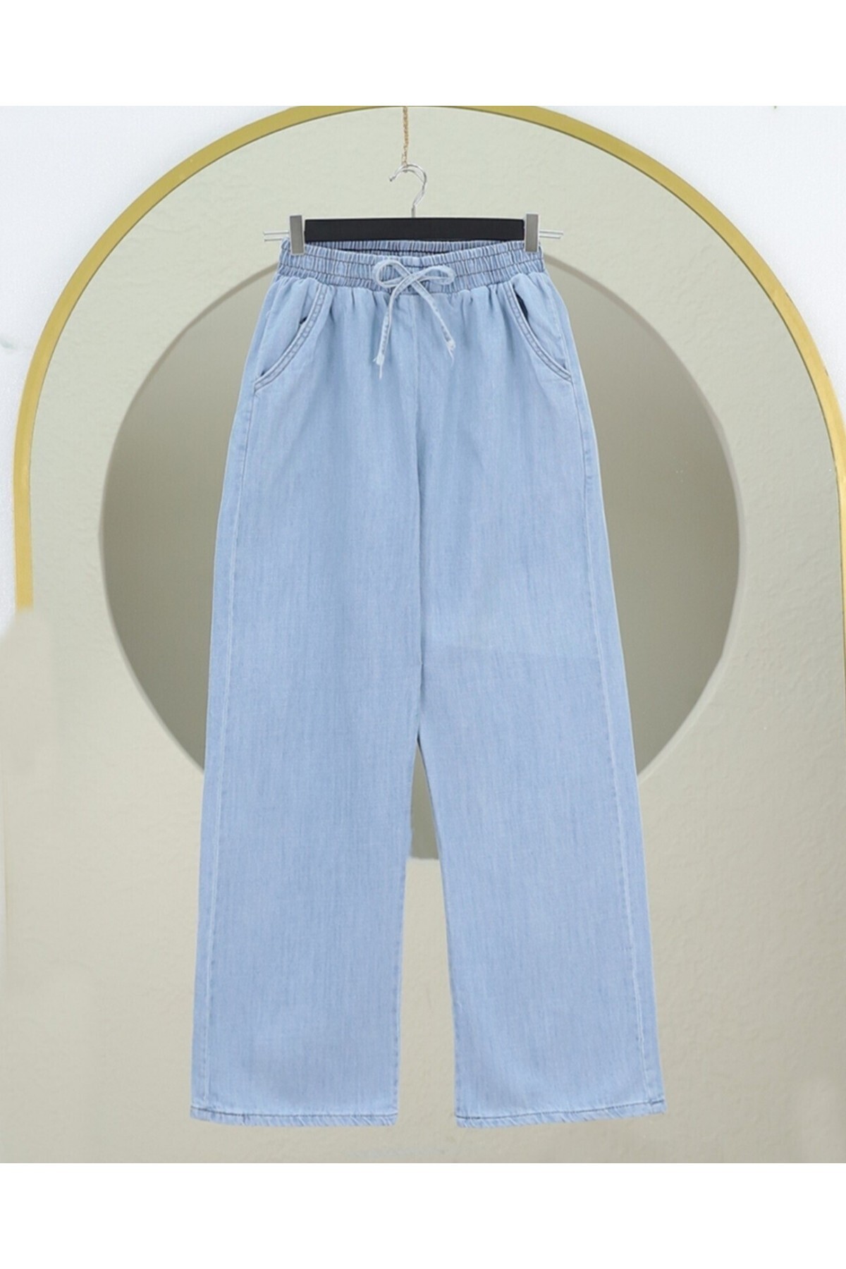 HİJABAYA  Beli Lastikli Cepli Bol Paça Kot Pantolon - Görsel 3