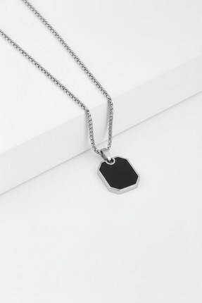 HERİF Erkek Siyah Oniks Taş Çelik Kolye