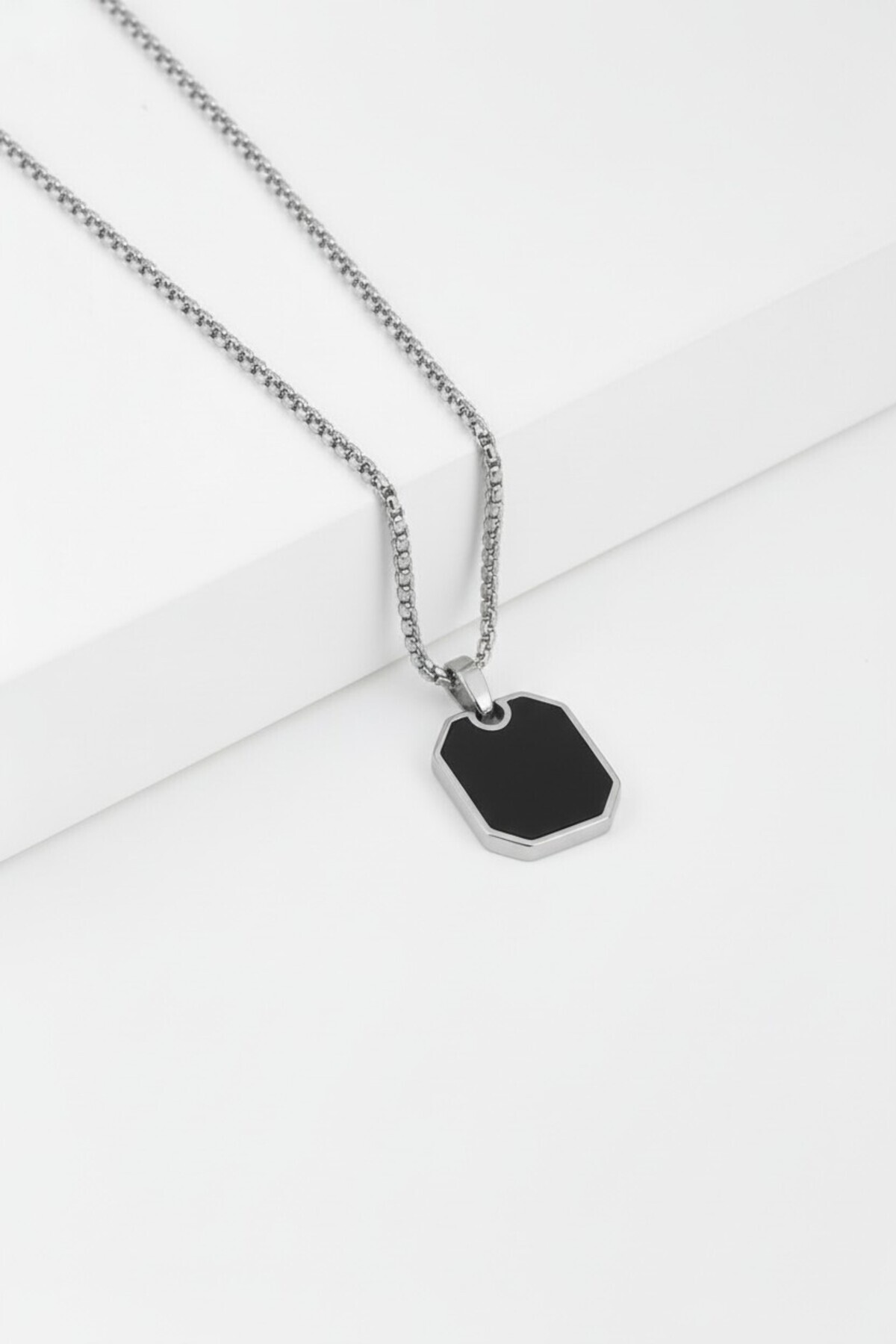 Men's Black Onyx Stone Steel Necklace