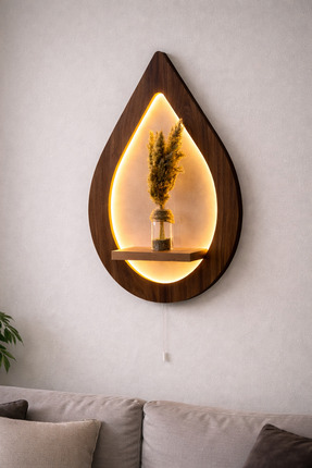OsalionDesignn 60x35 cm LED’li Dekoratif Duvar Rafı – Damla Tasarım Işıklı Ah...