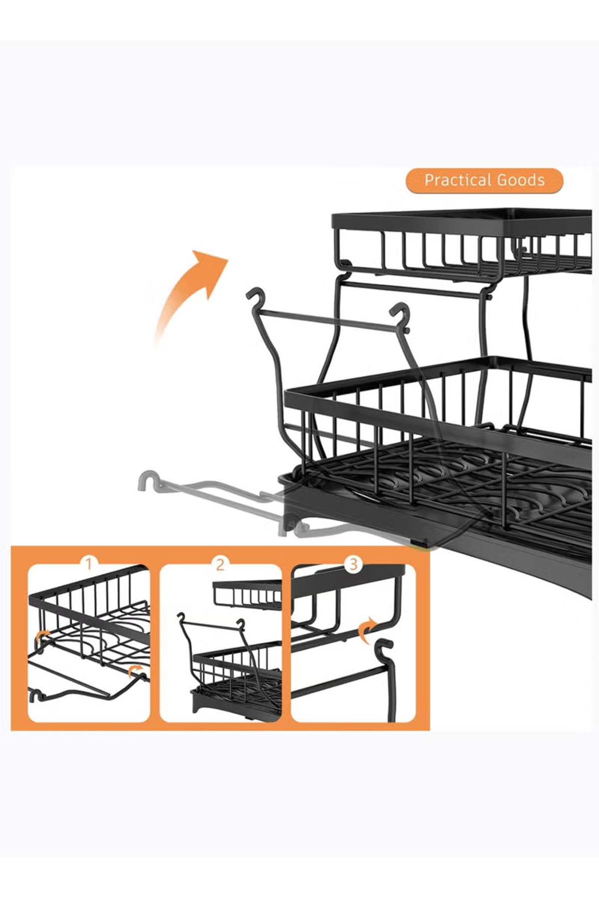 رف أطباق معدني مزدوج الطبقات مع لوح تصريف وسجادة ت...