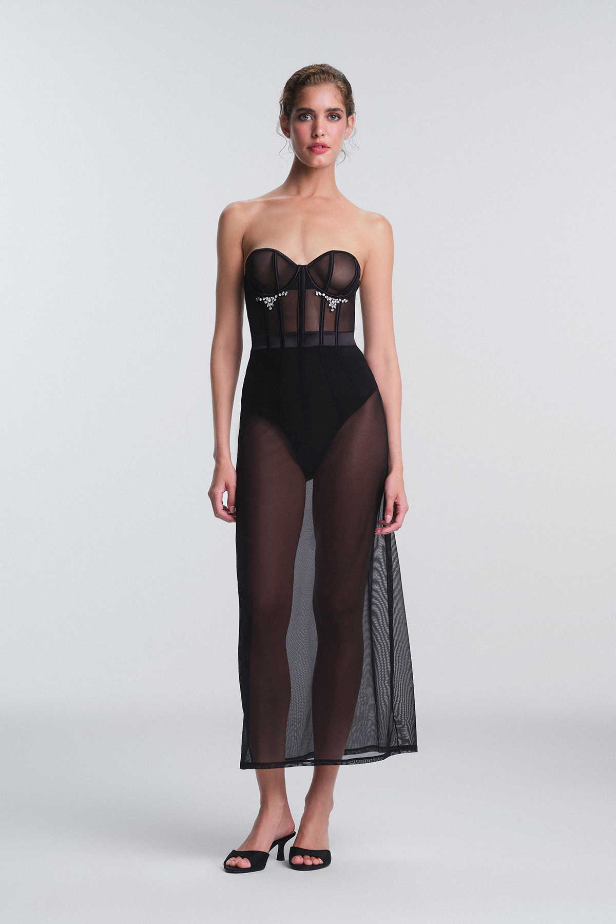 Penti Siyah Tiara Taş Detaylı Uzun Gecelik