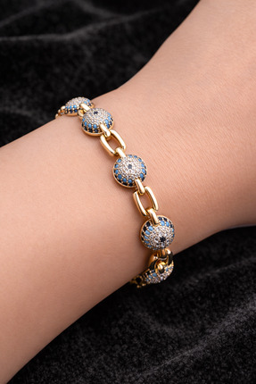 XUPING JEWELRY Zirkon Taşlı Nazar Boncuklu Bileklik Altın Kaplama