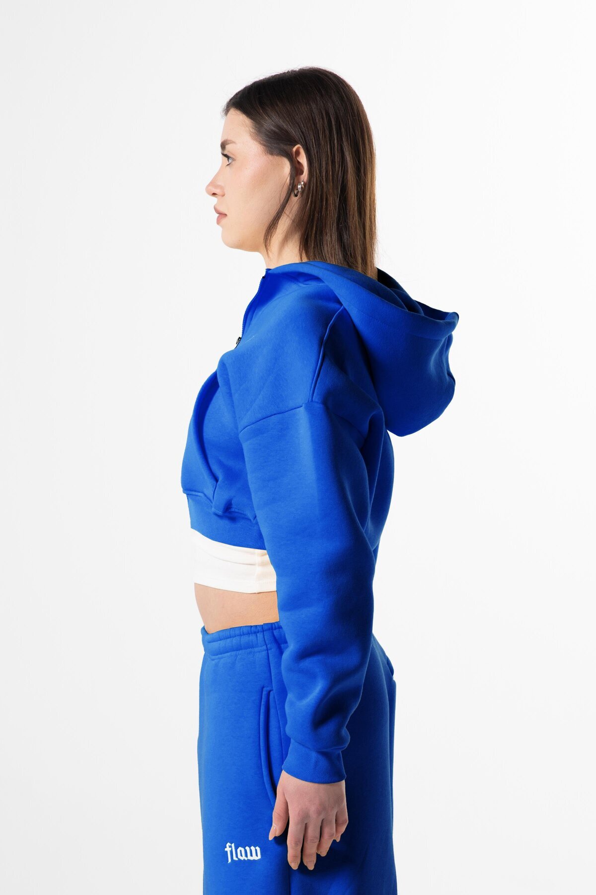 Flaw Wear  Flaw Nakışlı Saks Mavi Zip Crop - Görsel 3