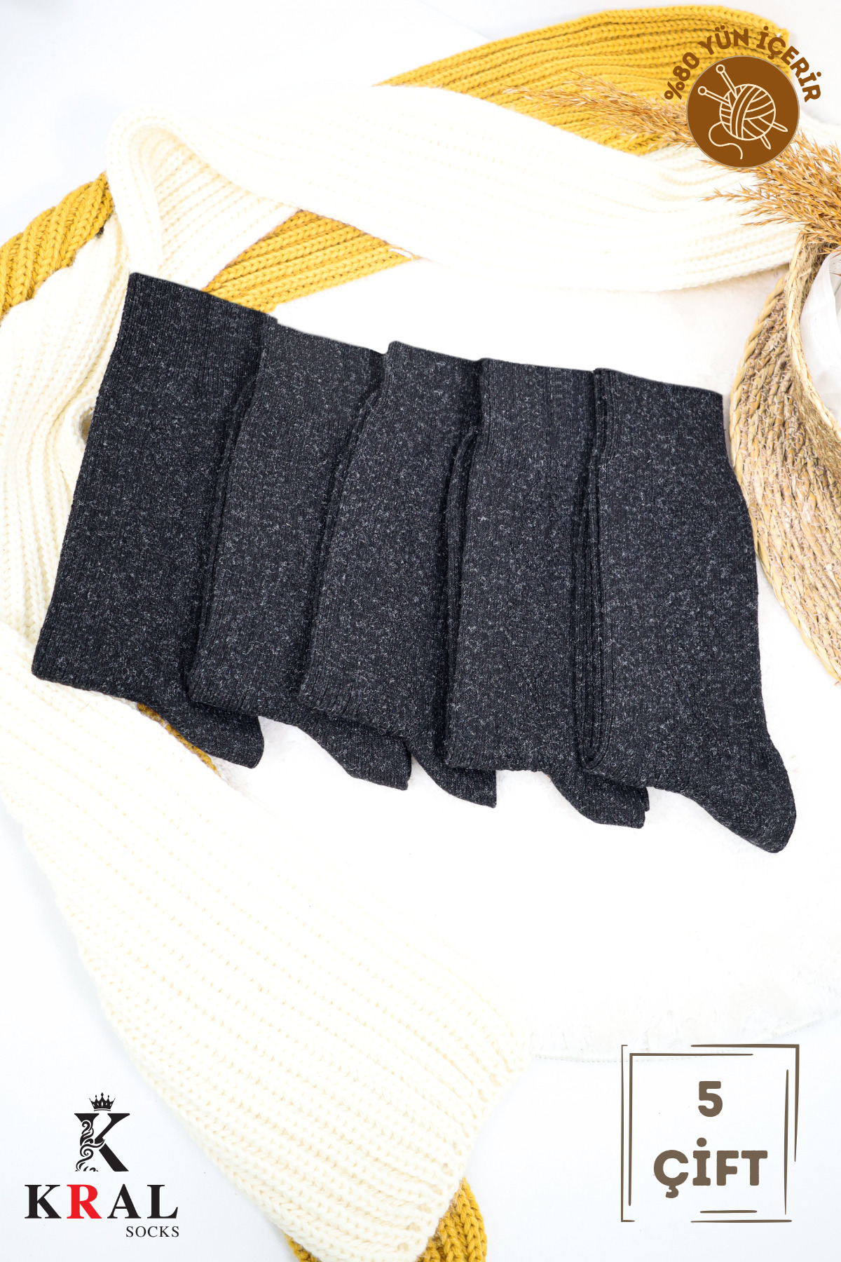 Lüx Kral  Erkek Kışlık Termal Etkili (5'Lİ PAKET) Lambswool Kuzu Yün Çorap - Görsel 7