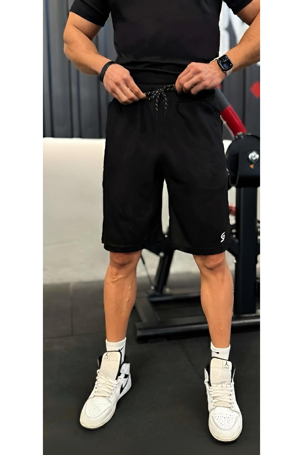 Sapeur  Erkek Spor Şort - Slim Fit Antrenman & Fitness Şortu ( Siyah ) - Görsel 6