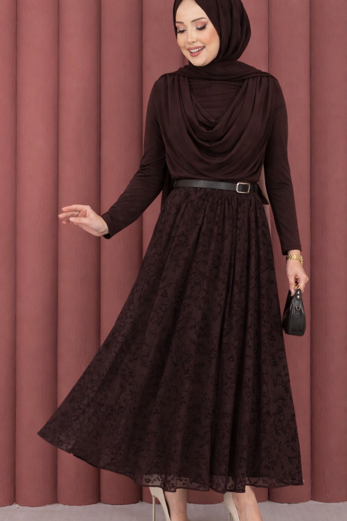 Nursay  sendi bluz flok dantel etek takım