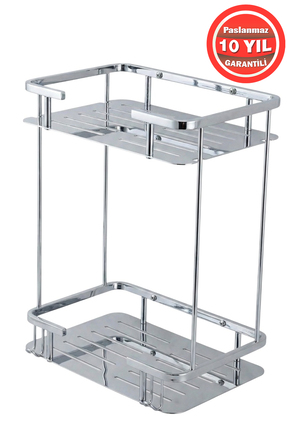 BanyomHome Krom Paslanmaz Pirinç 2'Li Lidya Şampuanlık Banyo Rafı