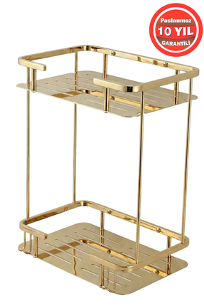 BanyomHome Altın Gold Paslanmaz Pirinç 2'Li Lidya Şampuanlık Banyo Rafı