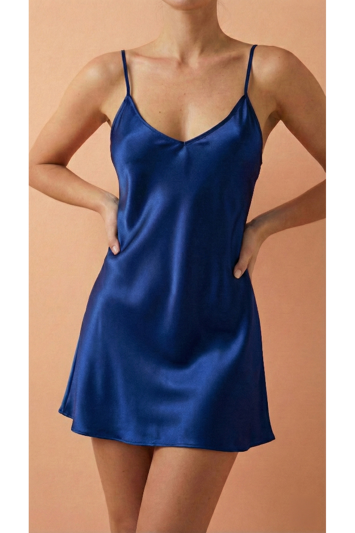 GIONA Kadın Saten Lacivert Gecelik
