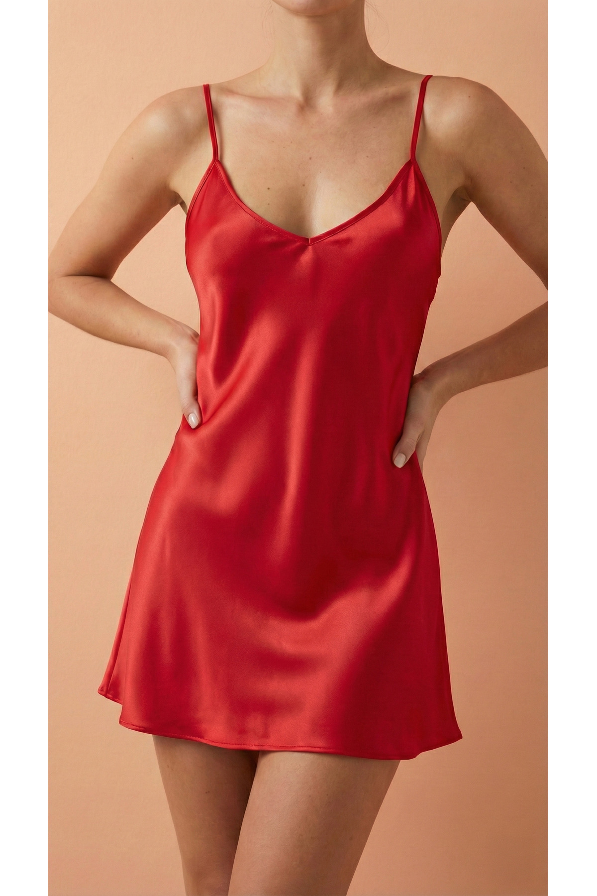 GIONA Kadın Kırmızı Saten Gecelik