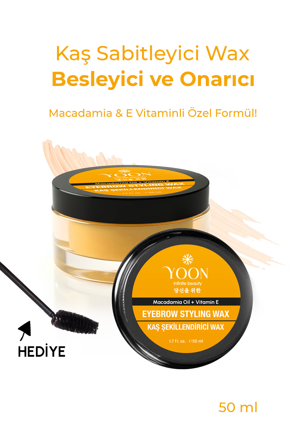 Kaş Sabitleyici Wax – Macadamia Yağı & E Vitaminli Kaş Şekillendirici 50ml + Fırça Hediyeli — فلزی Y-842 — تصویر 8 از 8