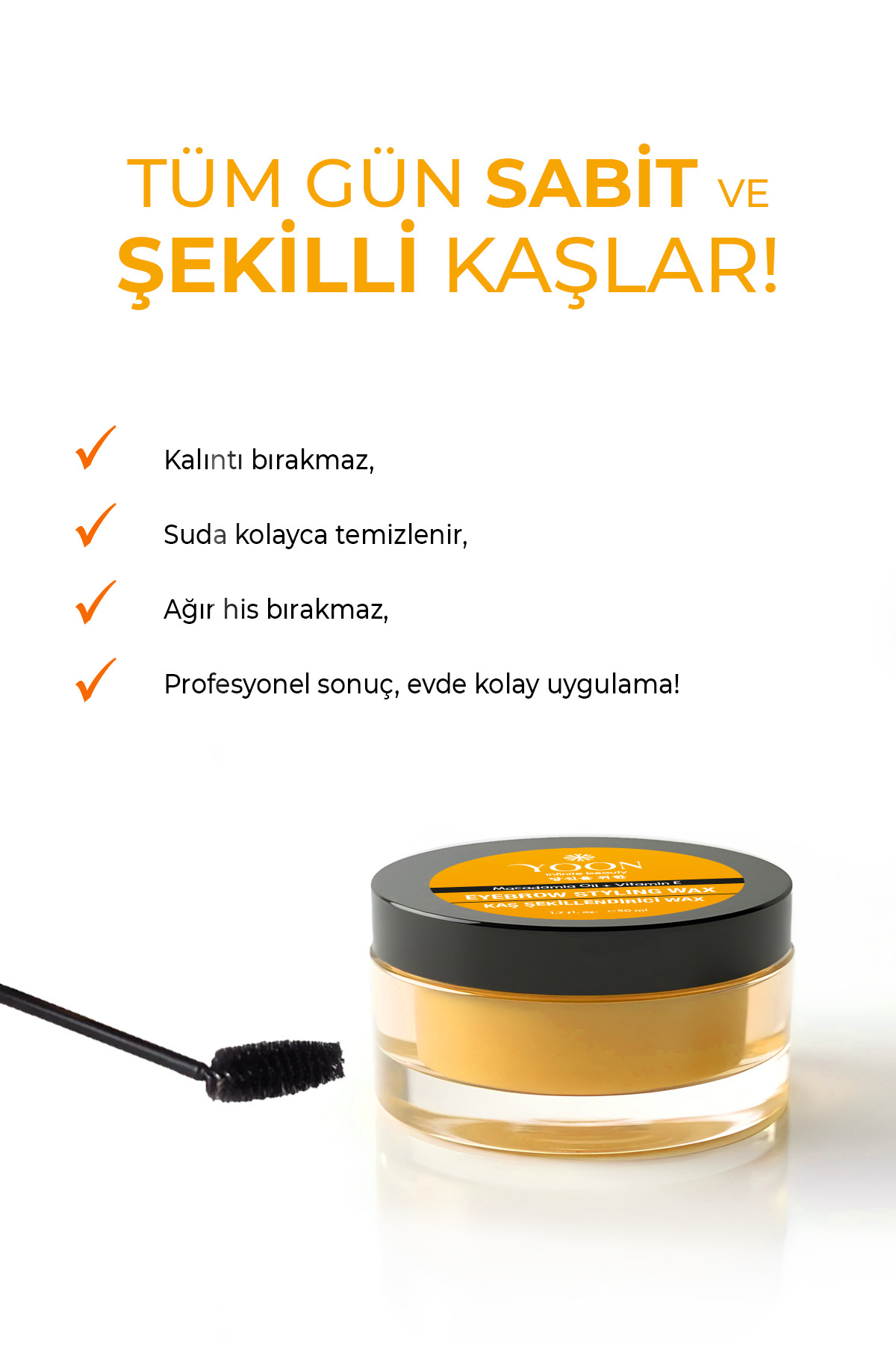 Kaş Sabitleyici Wax – Macadamia Yağı & E Vitaminli Kaş Şekillendirici 50ml + Fırça Hediyeli — فلزی Y-842 — تصویر 2 از 8