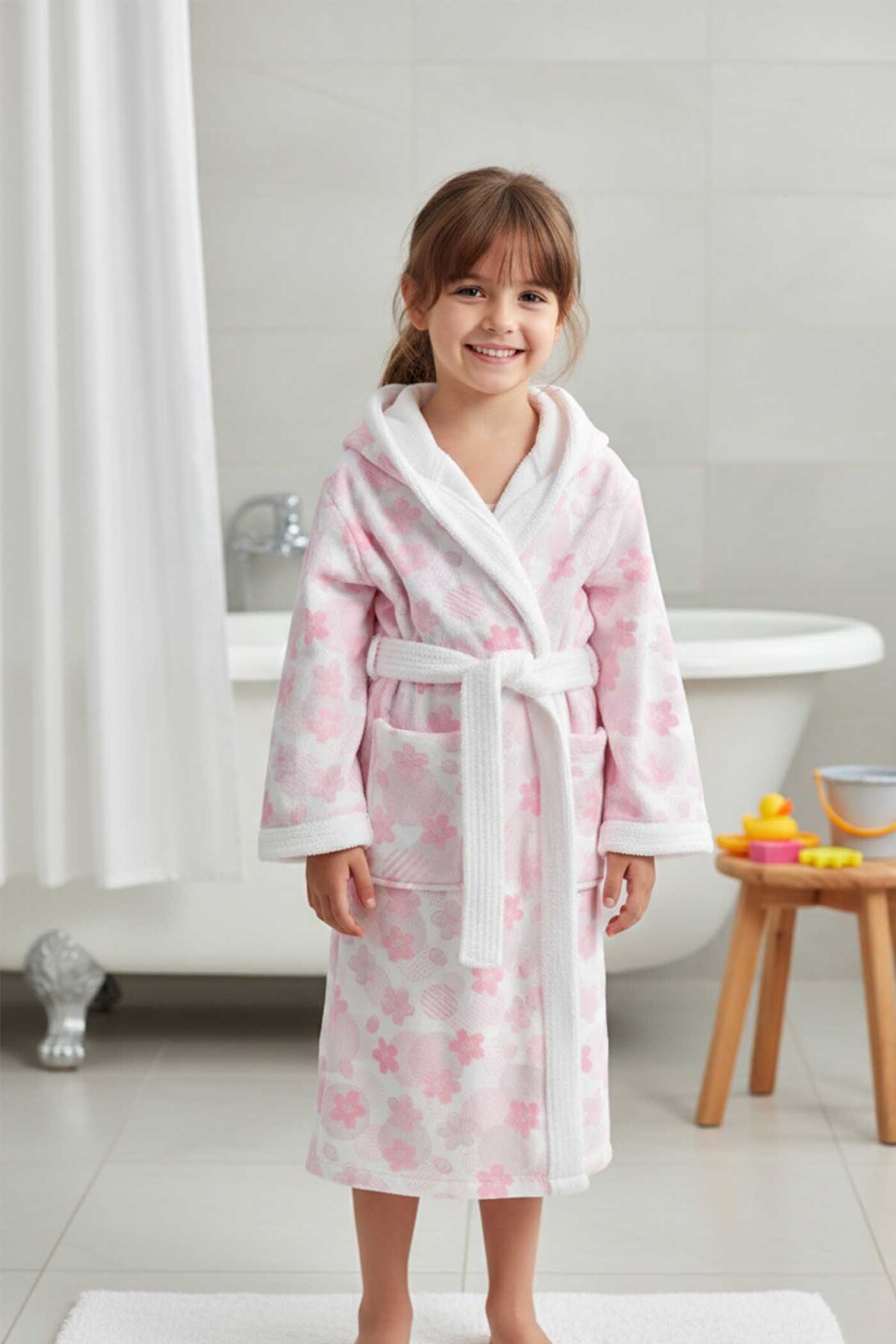 VEVİEN HOME Pink Flower Dijital Baskılı Çocuk Bornozu fotoğrafı 3 (önizleme)