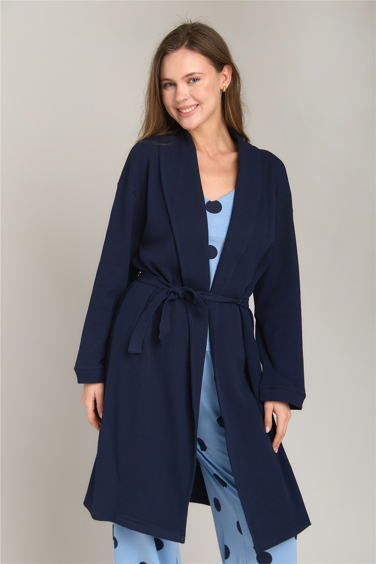 DAKOTA Waffle Short Robe - Navy