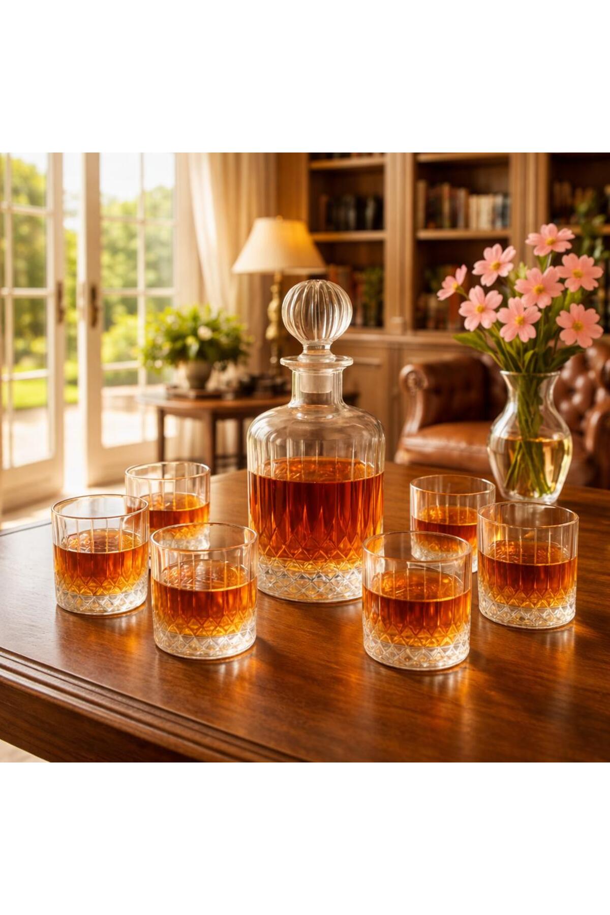 Crystal Glass Pitcher and 6-Piece Crystal Glassware Set - Stylish Home & Office Beverage Set (Total 7 Pieces)