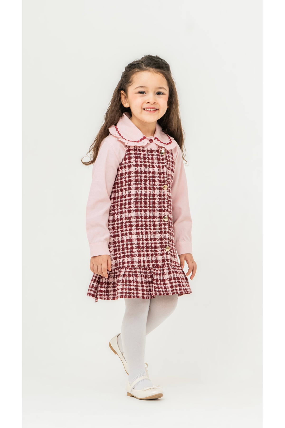 Minoviababykids Kız Bebek Tüvit Ekose Elbise ve Gömlek 2’li Takım fotoğrafı 5 (önizleme)