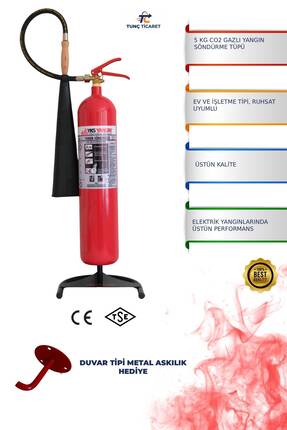 TUNÇ ONLİNE TUNÇ TİCARET Yangın Söndürme Tüpü 5 Kg CO2 Gazlı 4 Yıllık Elektri...