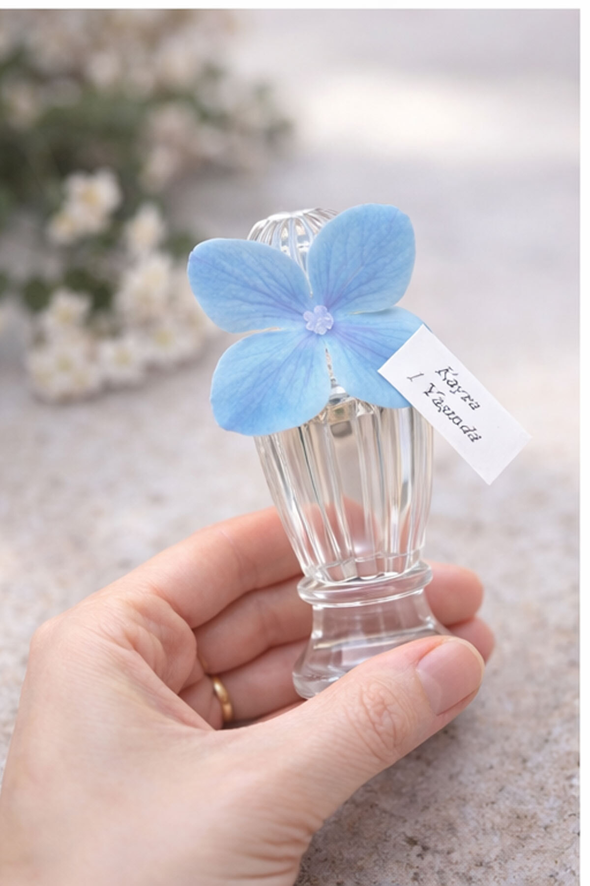 MayaArtDesign (25 ADET) Islak Dokulu Mavi Ortanca Çiçekli 50cc Mika Şişe Limon Kolonyası Hediyelik fotoğrafı 3 (önizleme)