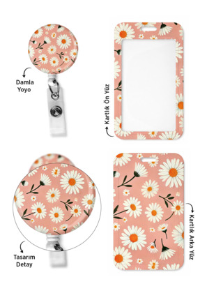 StormiStoretr Pudra Papatya Çekmeli Yoyo ve Baskılı Dikey Yaka Kartı Koruyucu