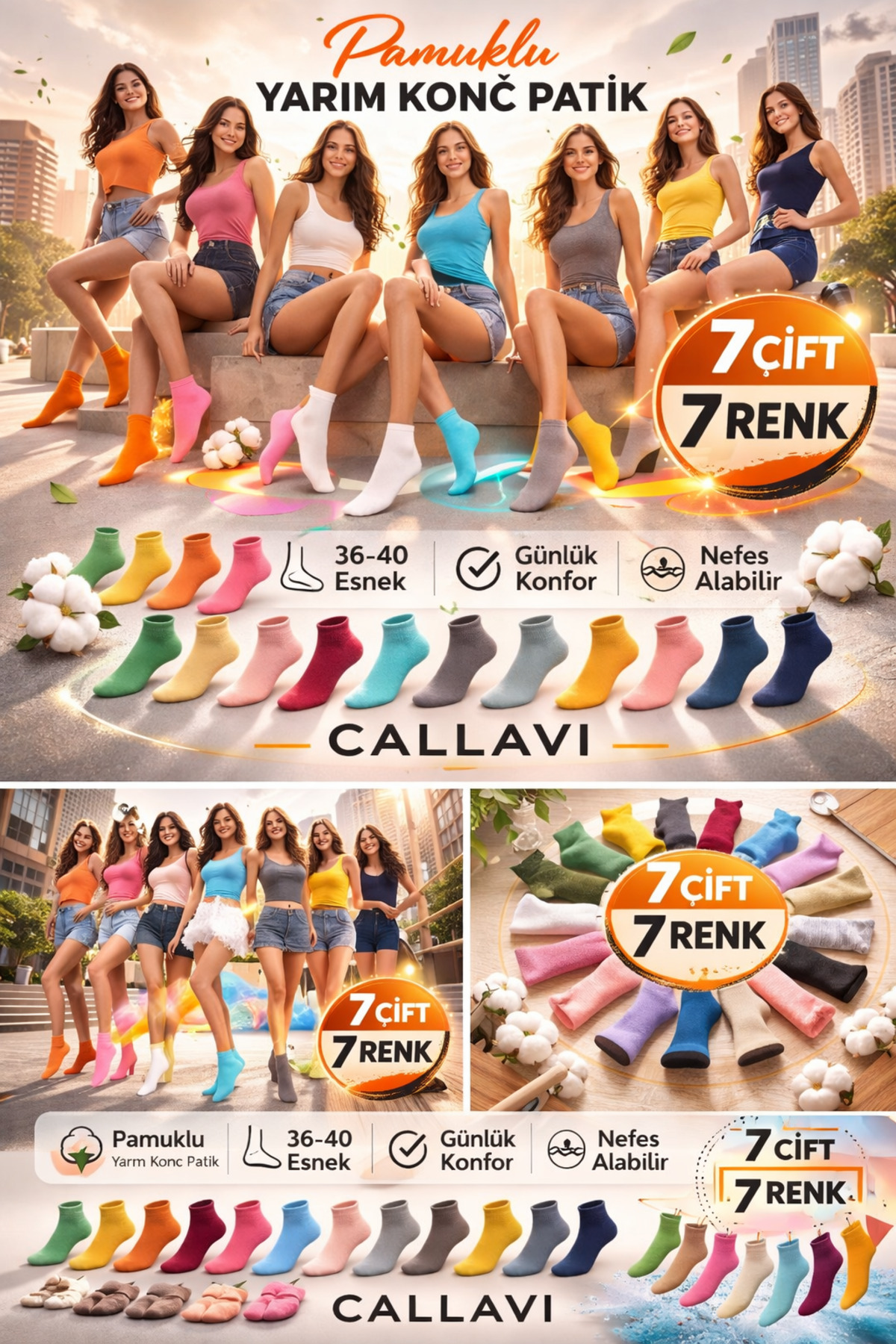 CALLAVI Yarım Konç Patik Pamuk Çorap 7 Çift görsel 3