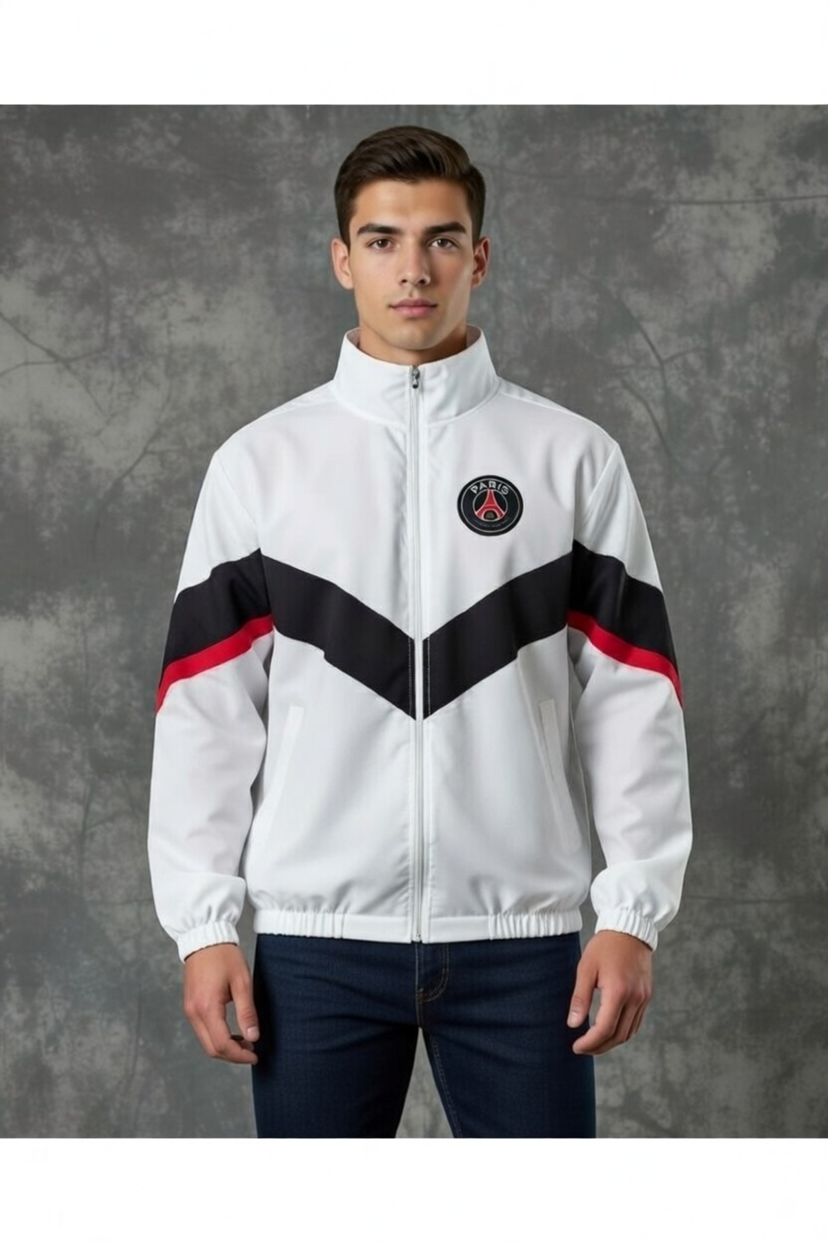 memetti m şekil Beyaz Paris PSG Unisex Dijital Baskı Paraşüt Kumaş Oversize Baskılı Siyah Rüzgarlık Yağmurluk görsel 2
