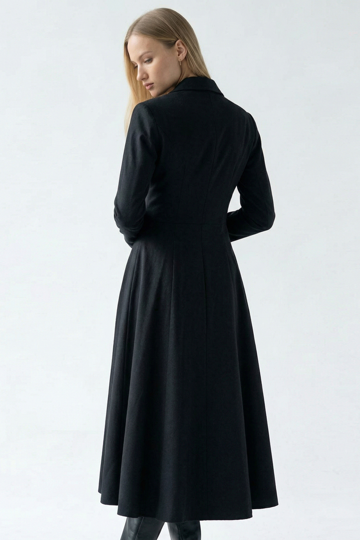 Exquise  Gold Düğme Detaylı Kruvaze Dokuma Midi Blazer Elbise - Görsel 5