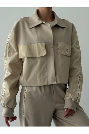 Quzu Kumaş Matchli Etiket Detaylı Ceket