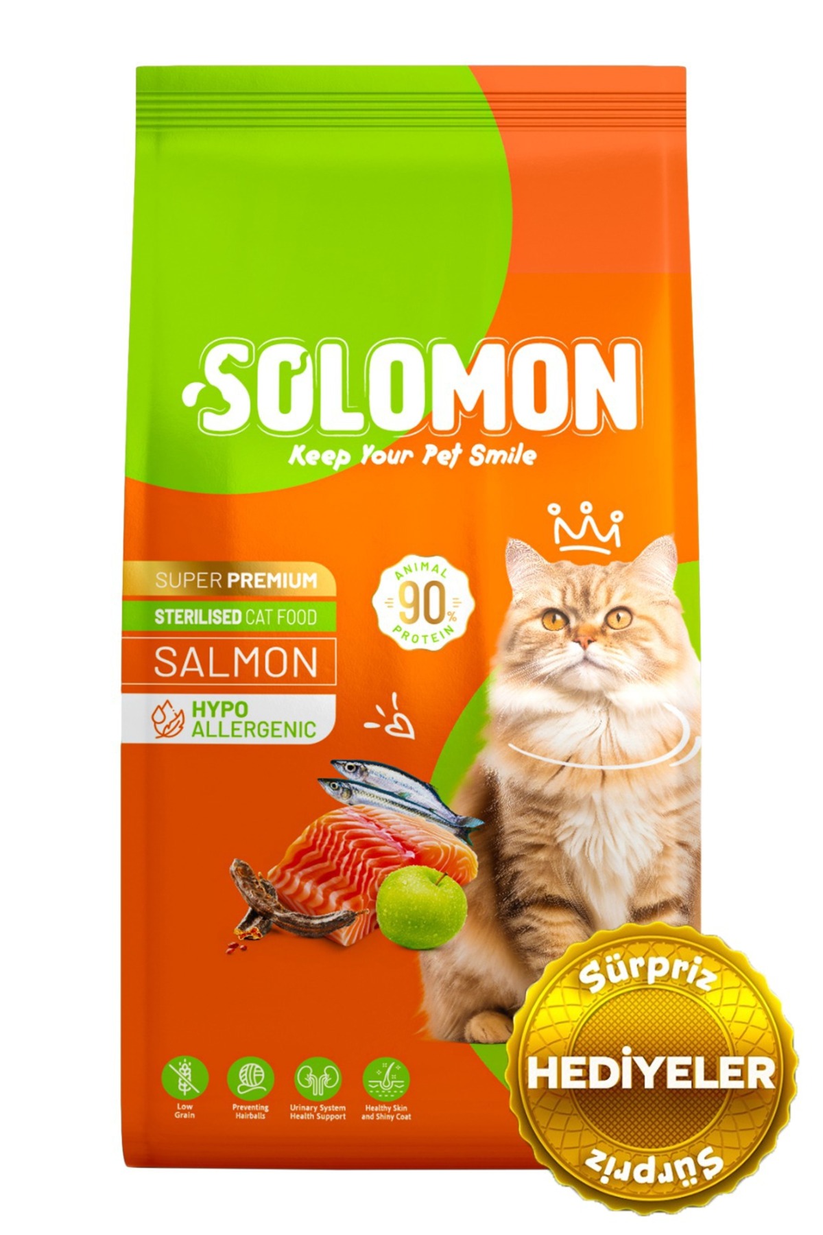 Solomon Kısırlaştırılmış Somon'lu Süper Premium Kedi Maması 9 Kg - Düşük Tahıllı- Hipoalerjenik