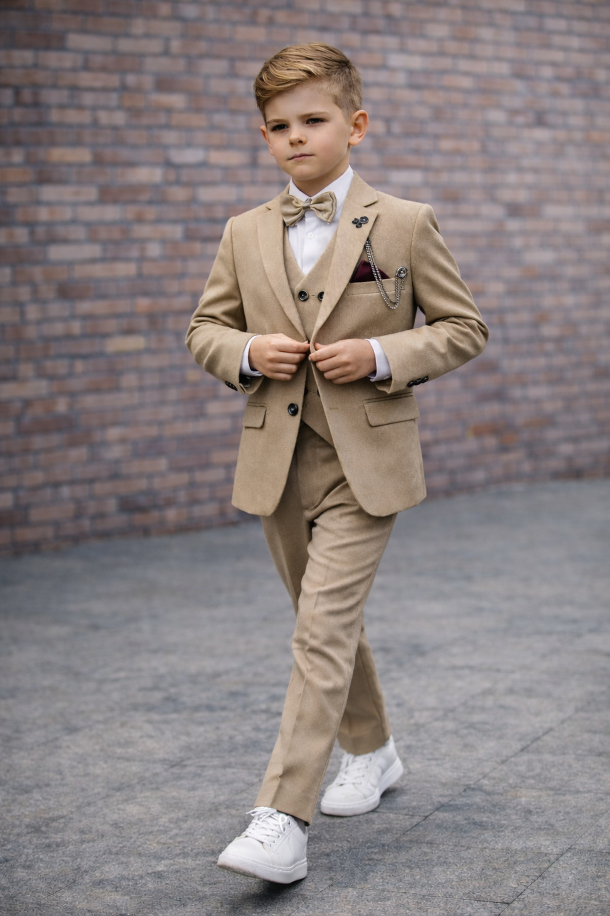 HAYTA Children's Suit Set with Vest and Shirt 1-14 Years Silver Plus Dark Cream