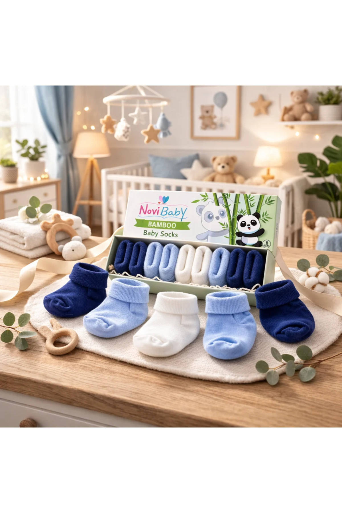 Novibaby 5'li Bambu Yenidoğan Bebek Çorap I Mix Blue I Kız Erkek Bebek Çorabı fotoğrafı 2 (önizleme)