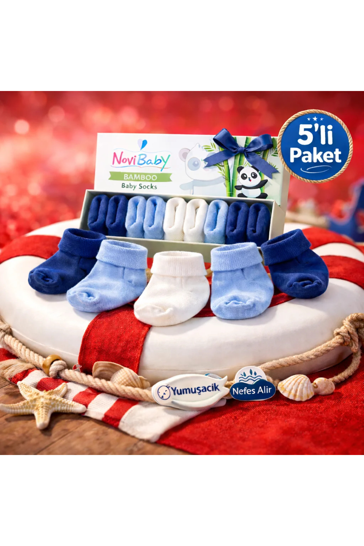 Novibaby 5'li Bambu Yenidoğan Bebek Çorap I Mix Blue I Kız Erkek Bebek Çorabı fotoğrafı 6 (önizleme)