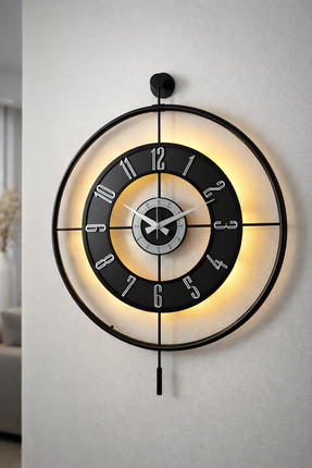 Pey Aksesuar Metal Camlı Duvar Saati (60X80 CM BÜYÜK BOY) Işıklı Gerçek Cam S...