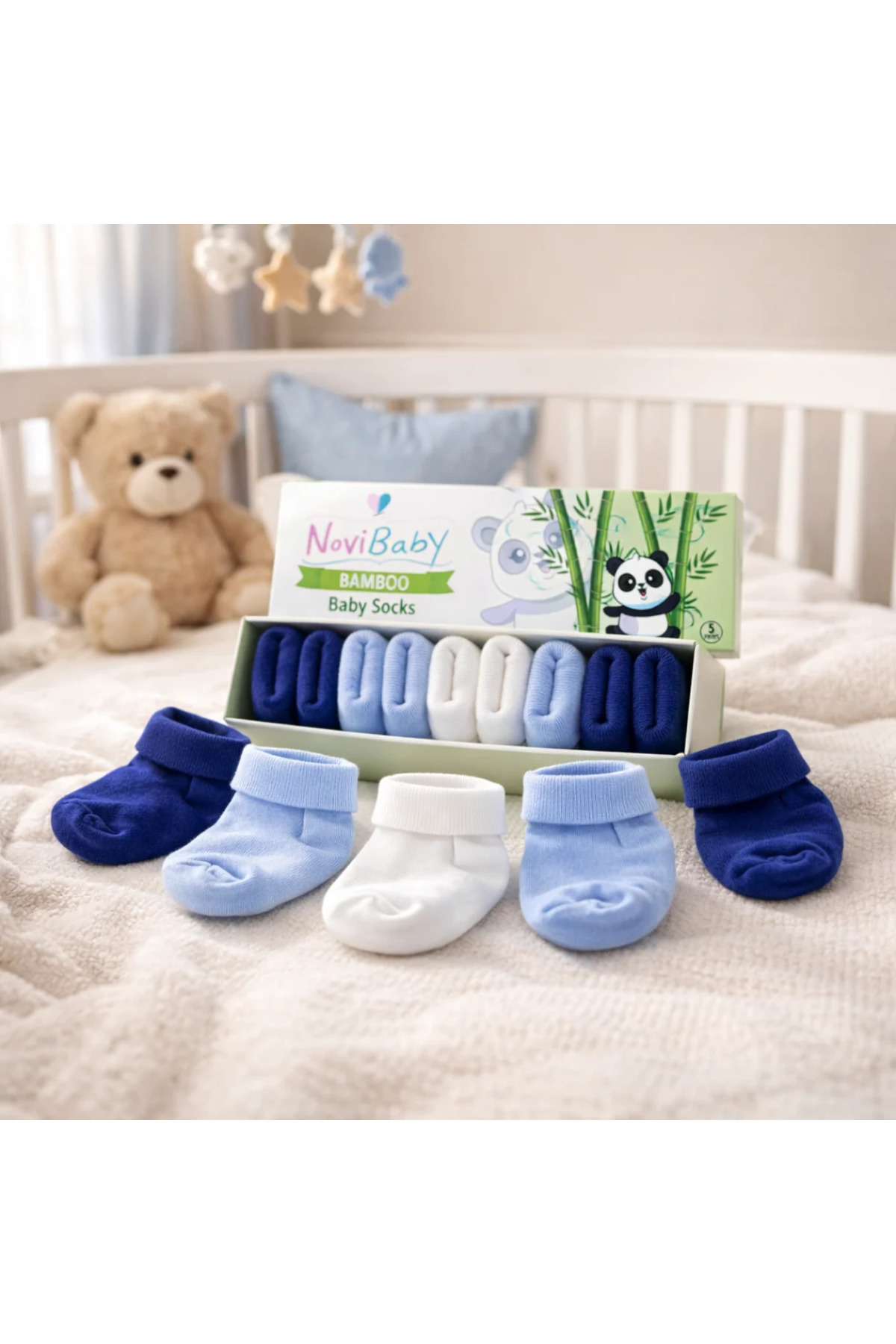 Novibaby 5'li Bambu Yenidoğan Bebek Çorap I Mix Blue I Kız Erkek Bebek Çorabı fotoğrafı 3 (önizleme)