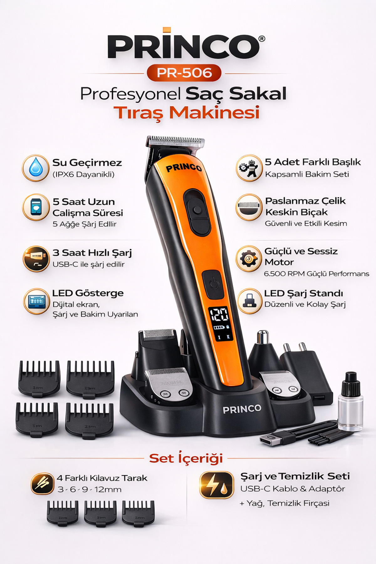 洋楽 PRINCE THE WORK 5set Princo PROFESYONEL SAÇ SAKAL VÜCUT TIRAŞ MAKİNESİ PR-506 - Fiyatı