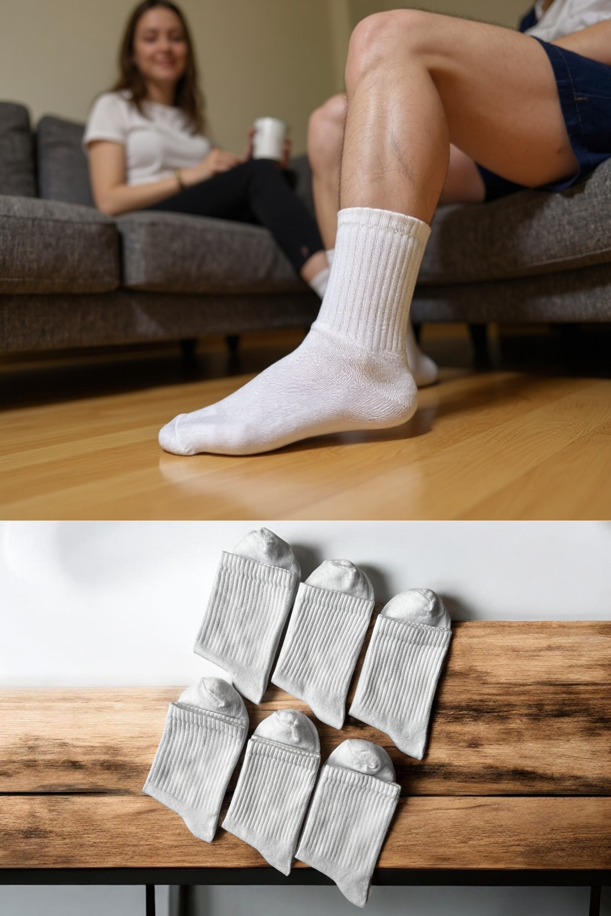 6-Pack Women Men Plain White College Socks