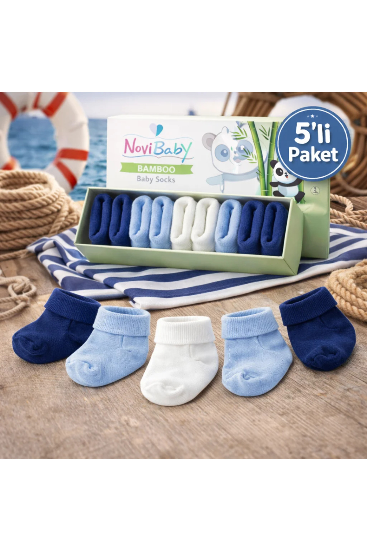 Novibaby 5'li Bambu Yenidoğan Bebek Çorap I Mix Blue I Kız Erkek Bebek Çorabı fotoğrafı 4 (önizleme)